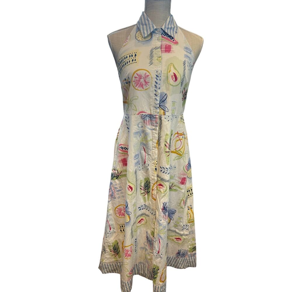 Crown & Ivy Women’s Small Tropical Fruit Print Halter Midi Dress 100% Cotton - Picture 3 of 12